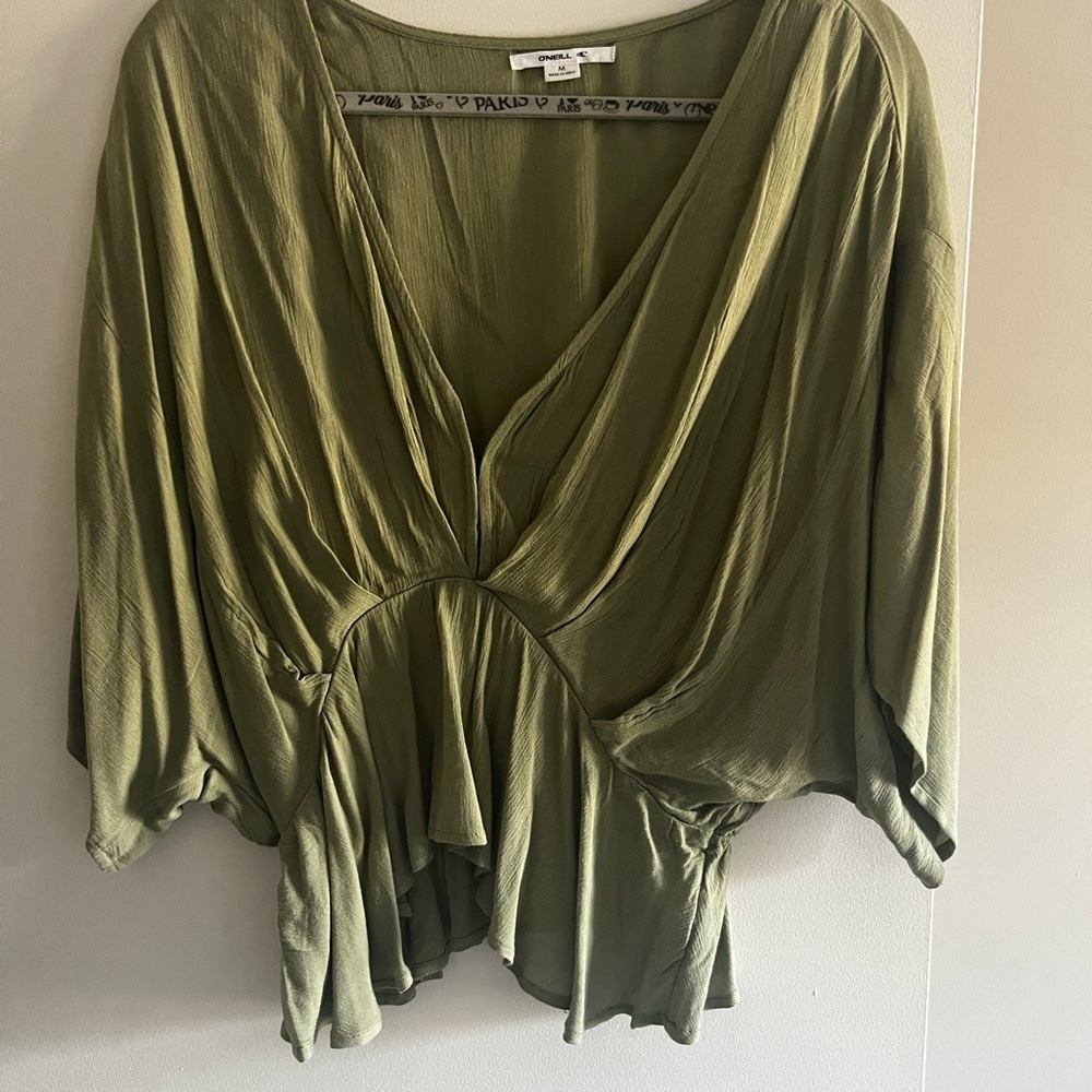 O'Neill Green Asymmetrical Ruched Blouse